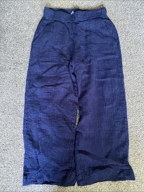 Tahari Navy Wide-Leg Linen Pants